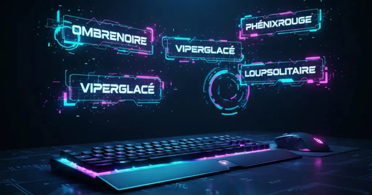 Pseudos gamer français avec clavier RGB et effets néon cyberpunk